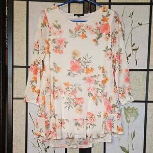 Sara Michelle Pink and Orange Floral Tunic with Peter Pan Collar